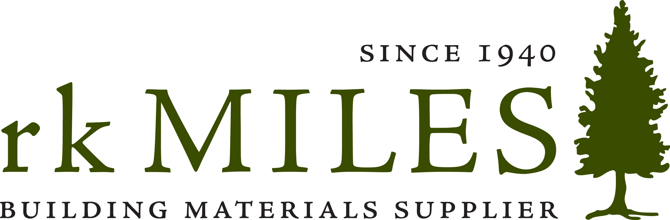 Logo of rkMILES, a building materials supplier, established in 1940, featuring a tree.